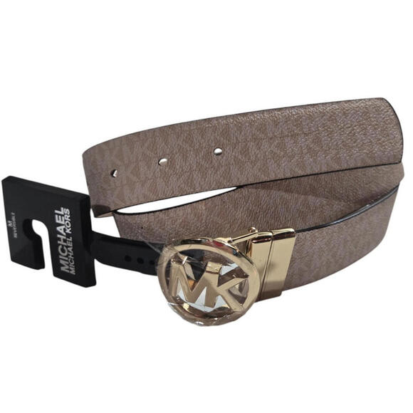 Michael Kors Twist Logo Womens Reversible Belt Medium Leather Ballet MSRP $198 - Picture 1 of 3